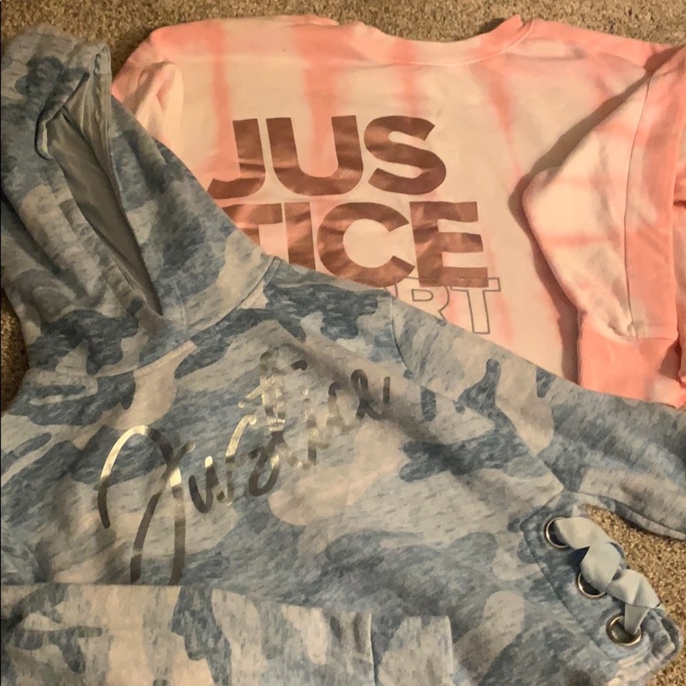 2 Justice lightly worn Justice size 10 sweatshirts